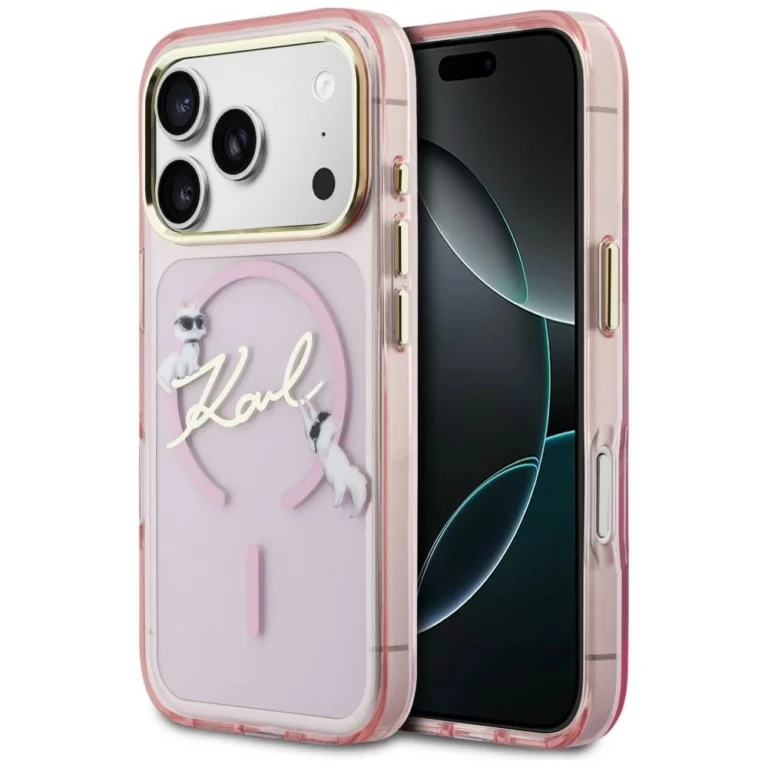 Etui Karl Lagerfeld IML Choupettes Karl  Script Logo MagSafe na iPhone 17 Pro - różowe