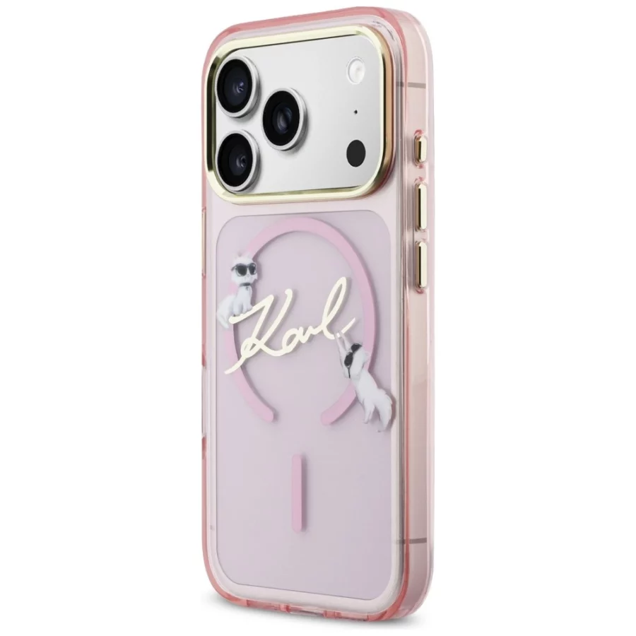 Etui Karl Lagerfeld IML Choupettes Karl  Script Logo MagSafe na iPhone 17 Pro - różowe