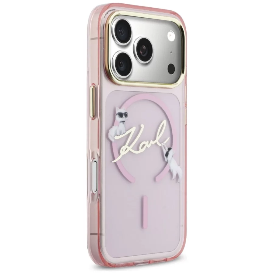 Etui Karl Lagerfeld IML Choupettes Karl  Script Logo MagSafe na iPhone 17 Pro - różowe