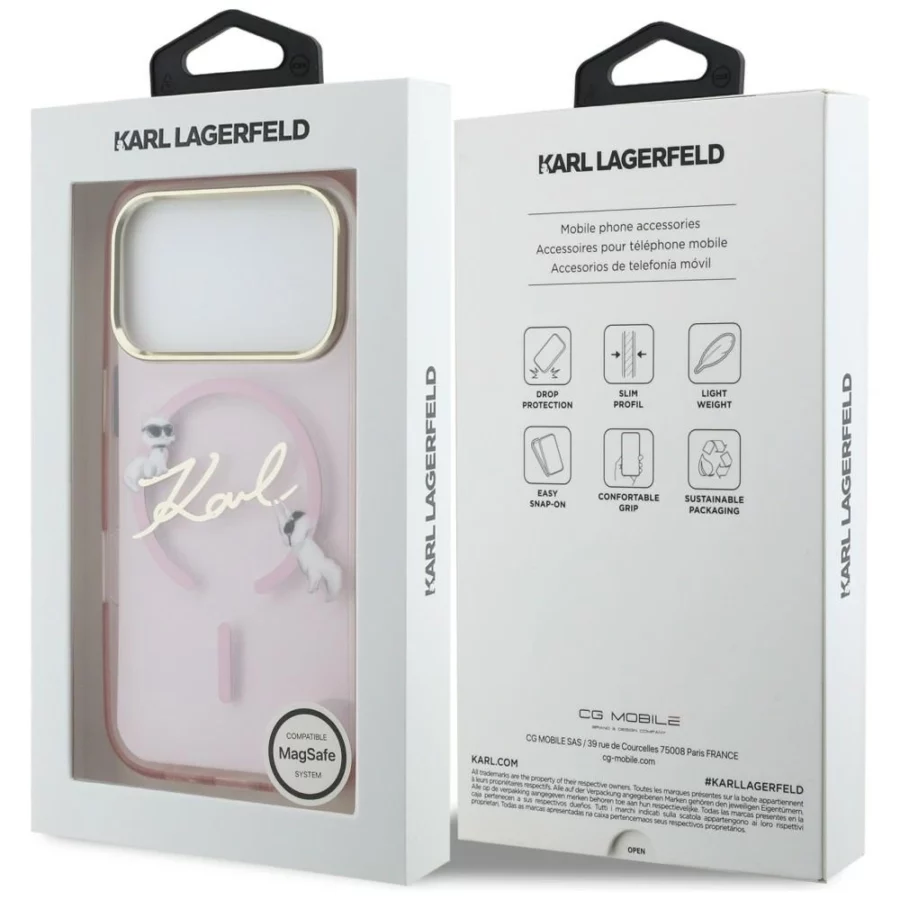 Etui Karl Lagerfeld IML Choupettes Karl  Script Logo MagSafe na iPhone 17 Pro - różowe