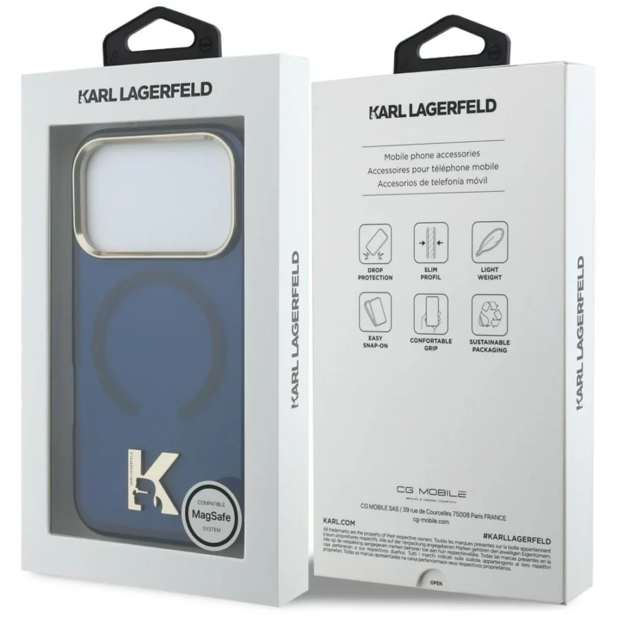 Etui Karl Lagerfeld IML K Head Logo MagSafe na iPhone 17 Pro - niebieskie