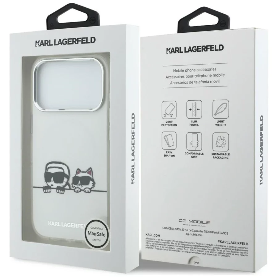 Etui Karl Lagerfeld IML Karl & Choupette Peekaboo Logo MagSafe na iPhone 17 Pro - białe