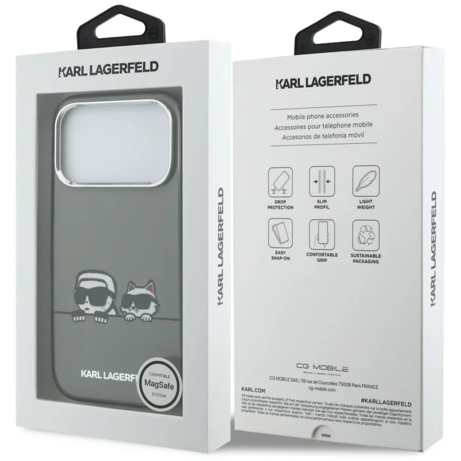 Etui Karl Lagerfeld IML Karl & Choupette Peekaboo Logo MagSafe na iPhone 17 Pro - czarne