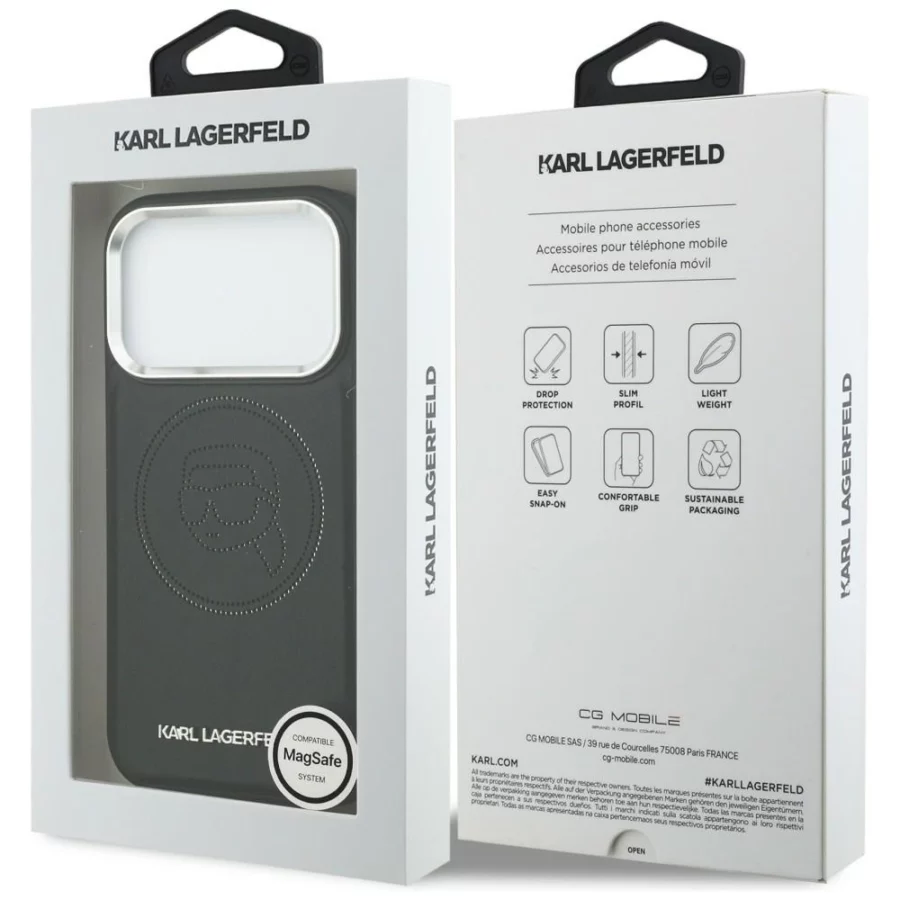 Etui Karl Lagerfeld K Head Point Logo MagSafe na iPhone 17 Pro - czarne