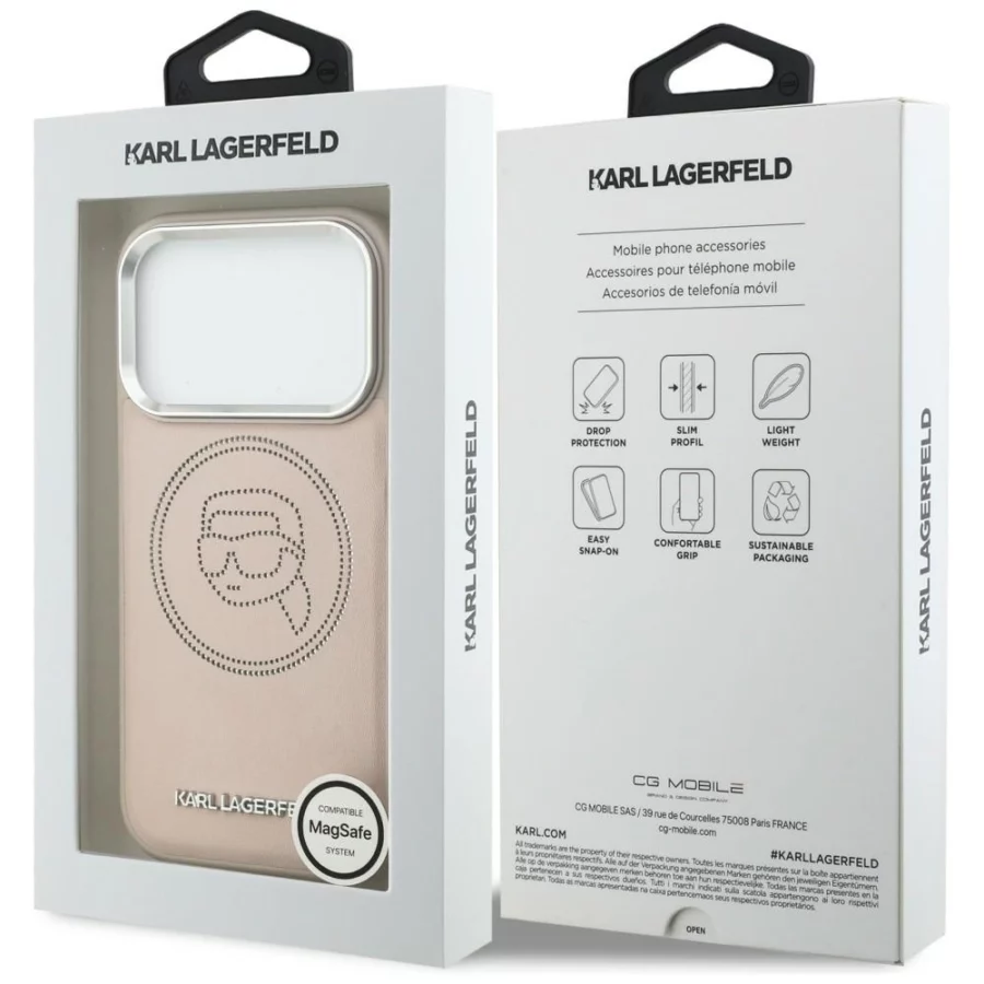 Etui Karl Lagerfeld K Head Point Logo MagSafe na iPhone 17 Pro Max - różowe