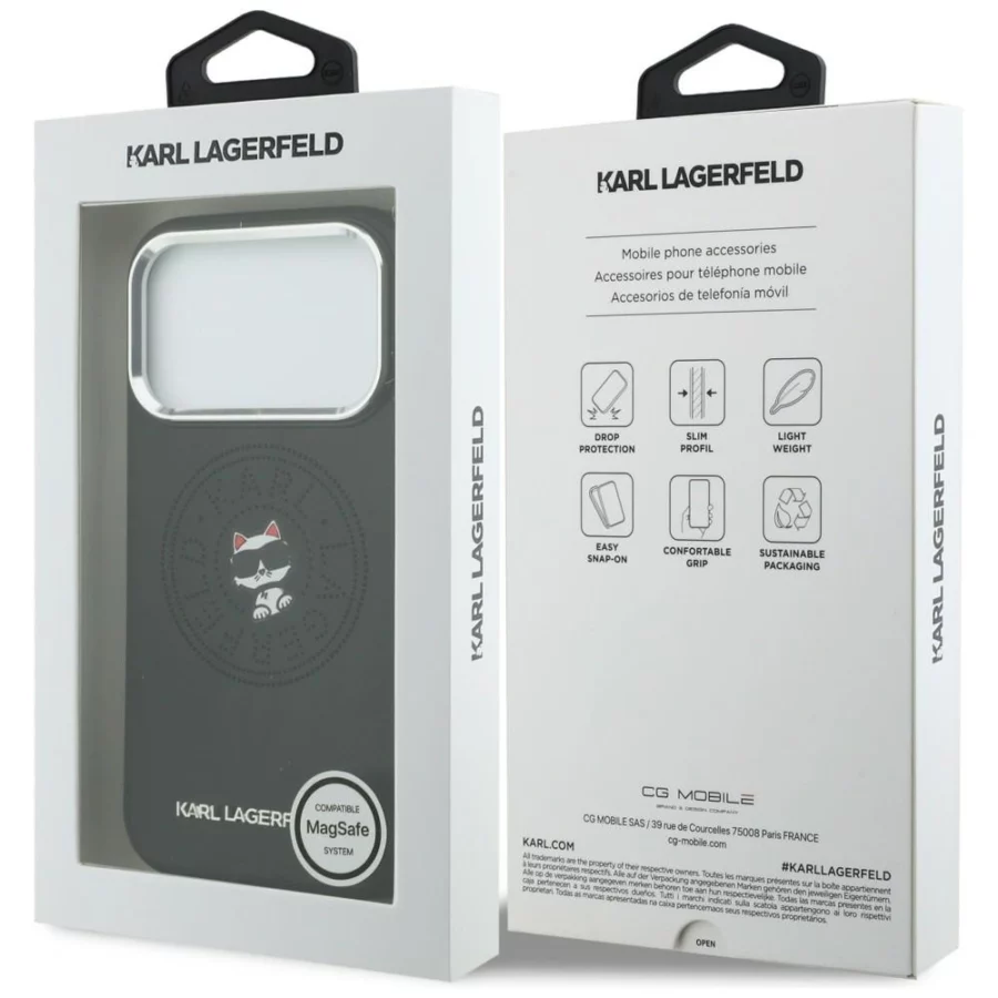 Etui Karl Lagerfeld Point & Choupette Sketch MagSafe na iPhone 17 Pro Max - czarne