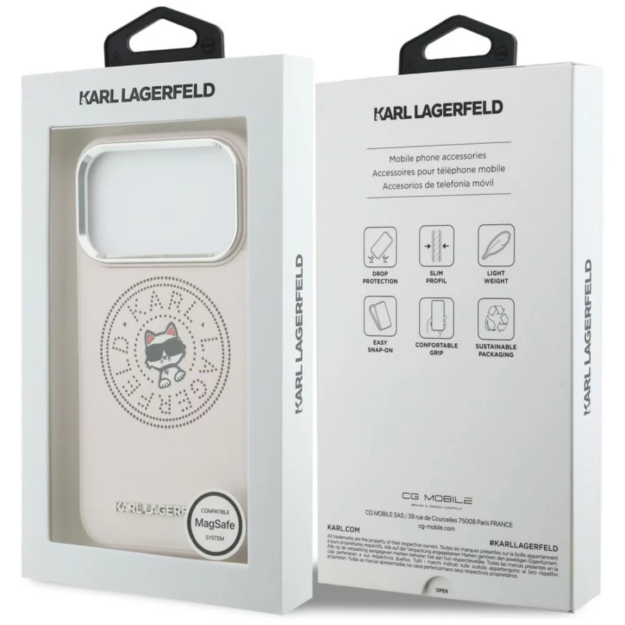 Etui Karl Lagerfeld Point & Choupette Sketch MagSafe na iPhone 17 Pro - różowe