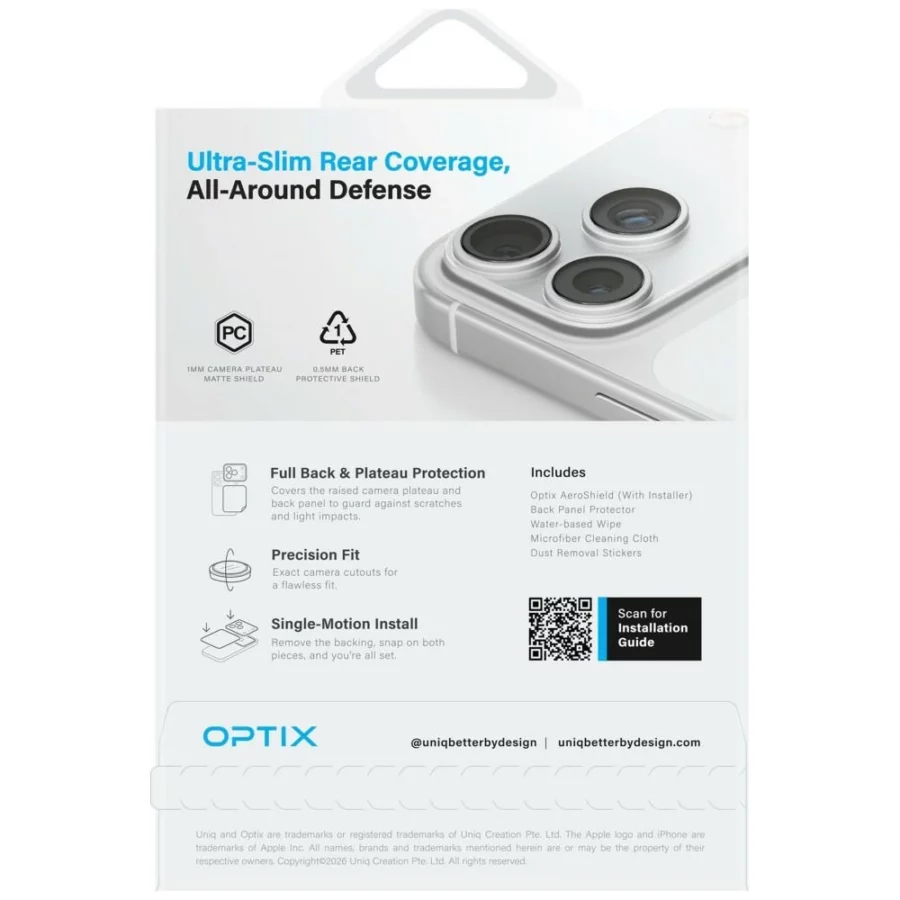 Folia ochronna na aparat i tył panelu UNIQ Optix Aeroshield+ Camera Module Protector na iPhone 17 Pro Max