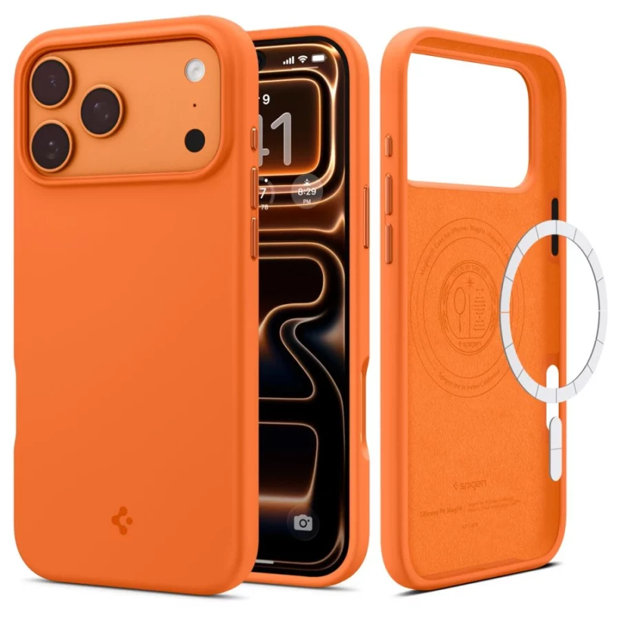 Etui Spigen Silicone Fit Mag MagSafe na iPhone 17 Pro Max - pomarańczowe