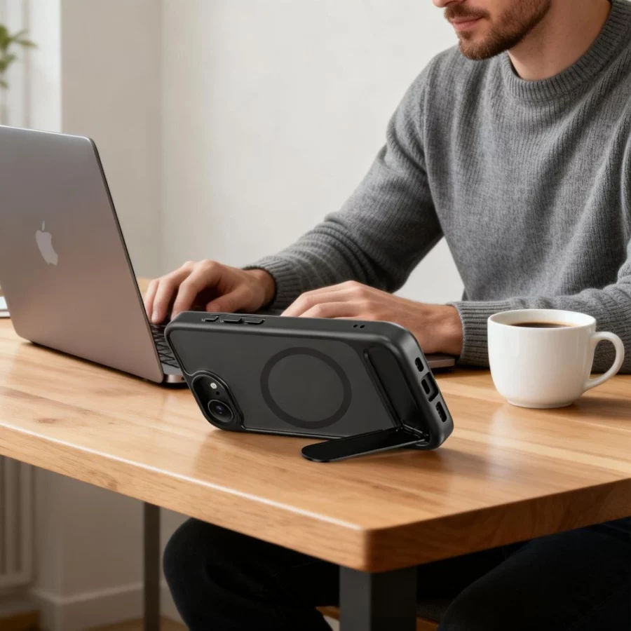 Etui Tech-Protect MagRack MagSafe na iPhone 16e / 17e - czarne
