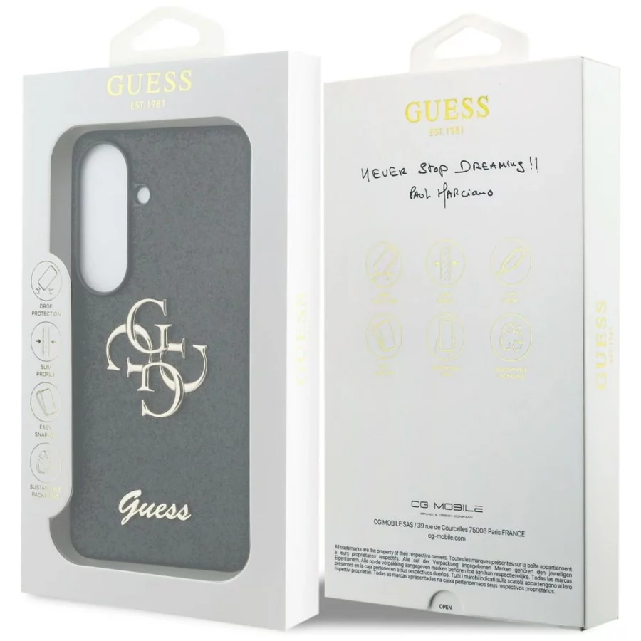 Etui Guess Fixed Glitter Big 4G Metal Logo do Samsung Galaxy S26 - czarne
