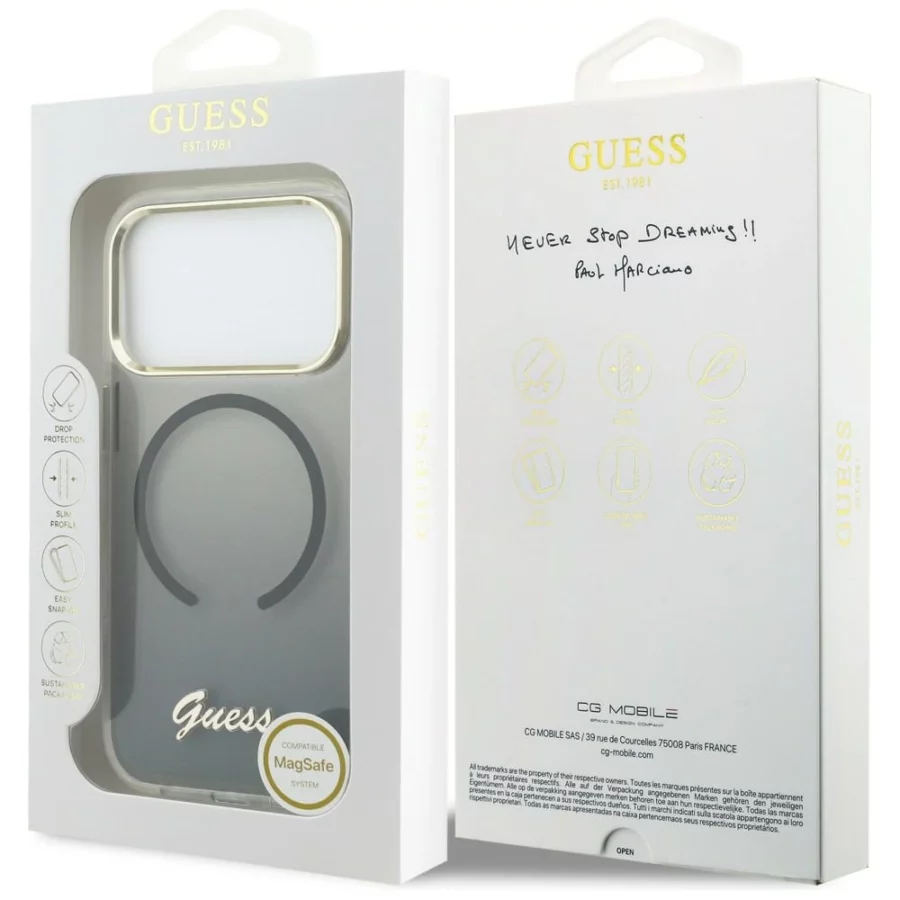 Etui Guess IML Gradient Script Metal MagSafe do iPhone 17 Pro - czarne