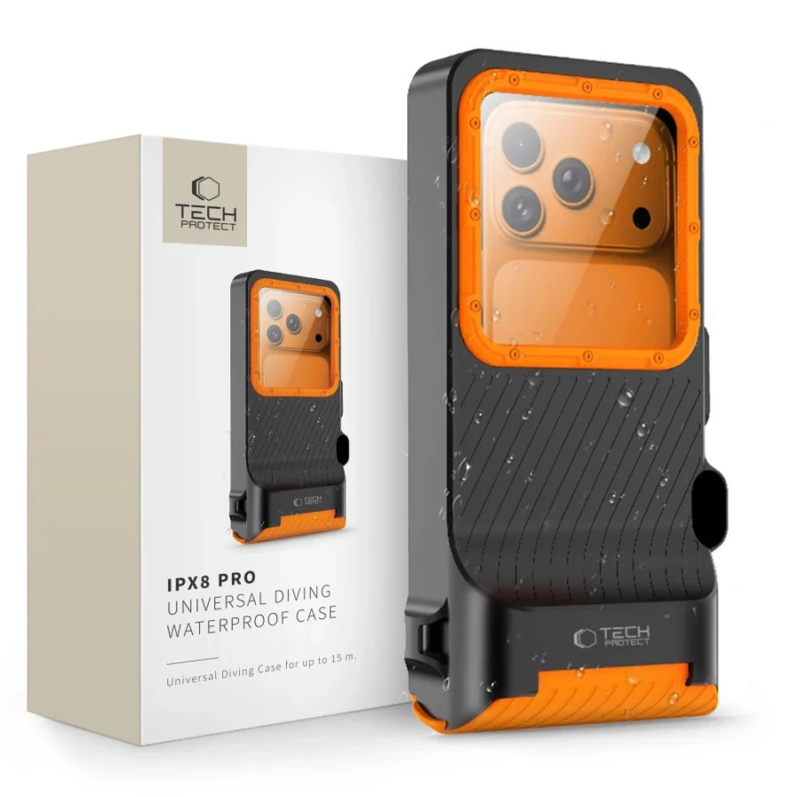 Etui wodoodporne Tech-Protect IPX8 Pro na telefon - pomarańczowo-czarne