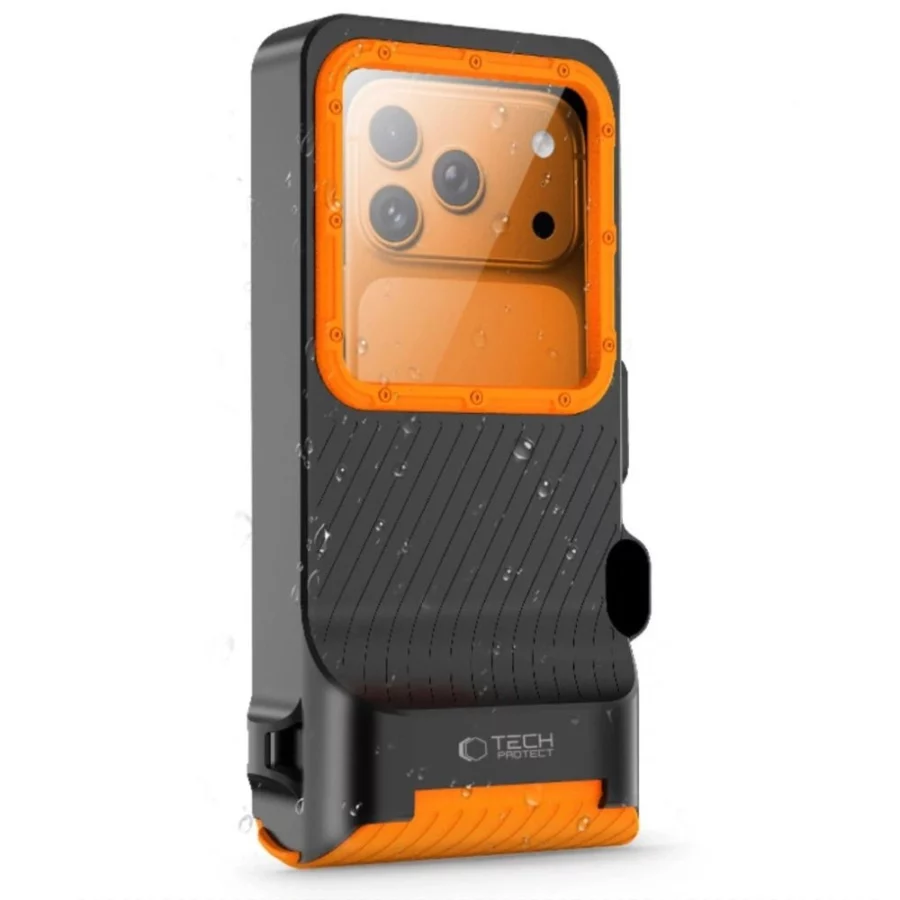 Etui wodoodporne Tech-Protect IPX8 Pro na telefon - pomarańczowo-czarne