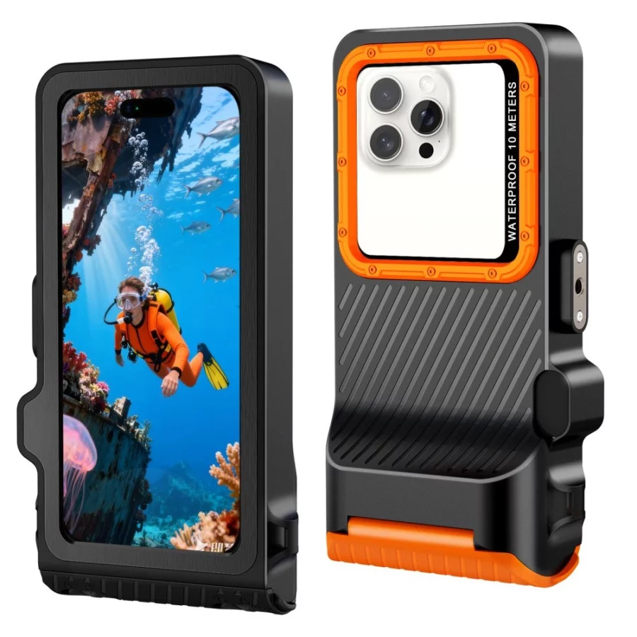 Etui wodoodporne Tech-Protect IPX8 Pro na telefon - pomarańczowo-czarne