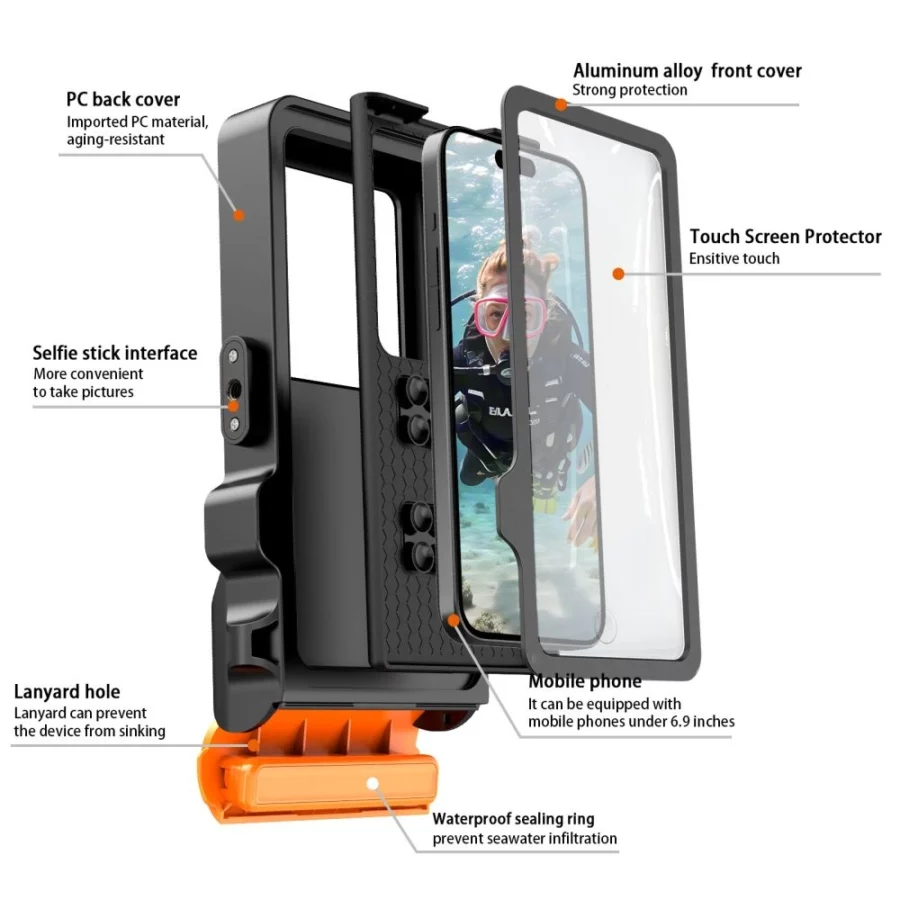 Etui wodoodporne Tech-Protect IPX8 Pro na telefon - pomarańczowo-czarne
