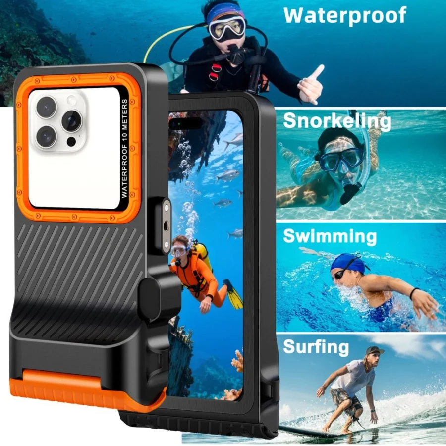 Etui wodoodporne Tech-Protect IPX8 Pro na telefon - pomarańczowo-czarne