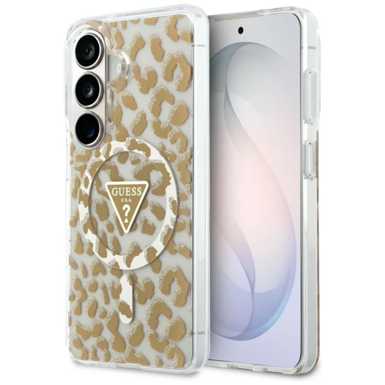 Etui Guess IML Leopard Print Triangle MagSafe na Samsung Galaxy S26 - brązowe