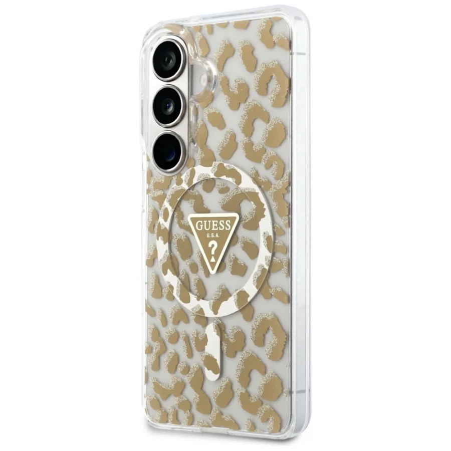 Etui Guess IML Leopard Print Triangle MagSafe na Samsung Galaxy S26 - brązowe