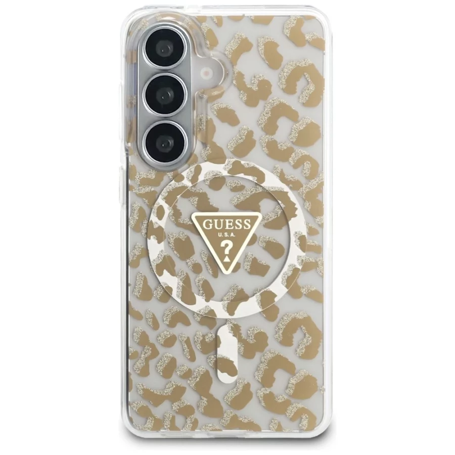 Etui Guess IML Leopard Print Triangle MagSafe na Samsung Galaxy S26 - brązowe