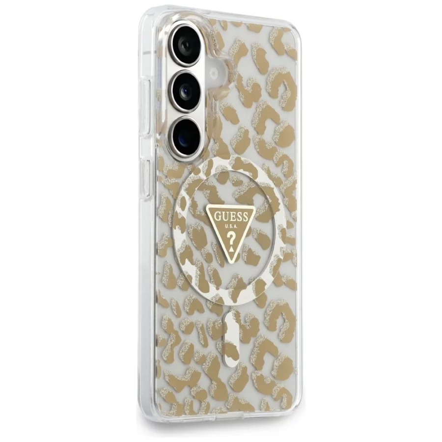 Etui Guess IML Leopard Print Triangle MagSafe na Samsung Galaxy S26 - brązowe