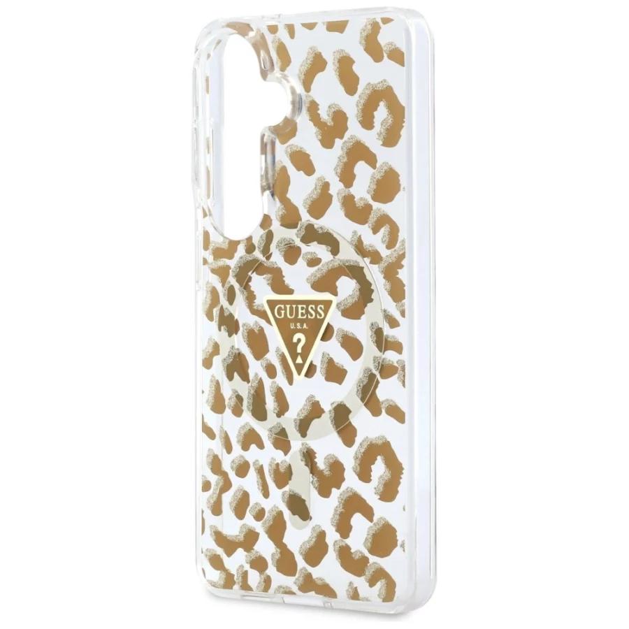 Etui Guess IML Leopard Print Triangle MagSafe na Samsung Galaxy S26 - brązowe