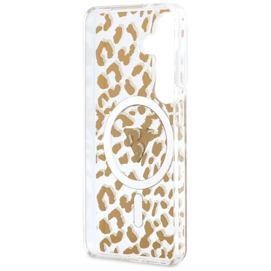 Etui Guess IML Leopard Print Triangle MagSafe na Samsung Galaxy S26 - brązowe
