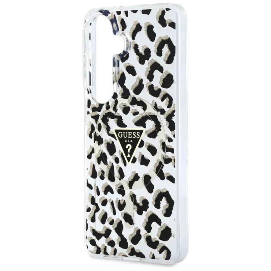 Etui Guess IML Leopard Print Triangle MagSafe na Samsung Galaxy S26 - czarne