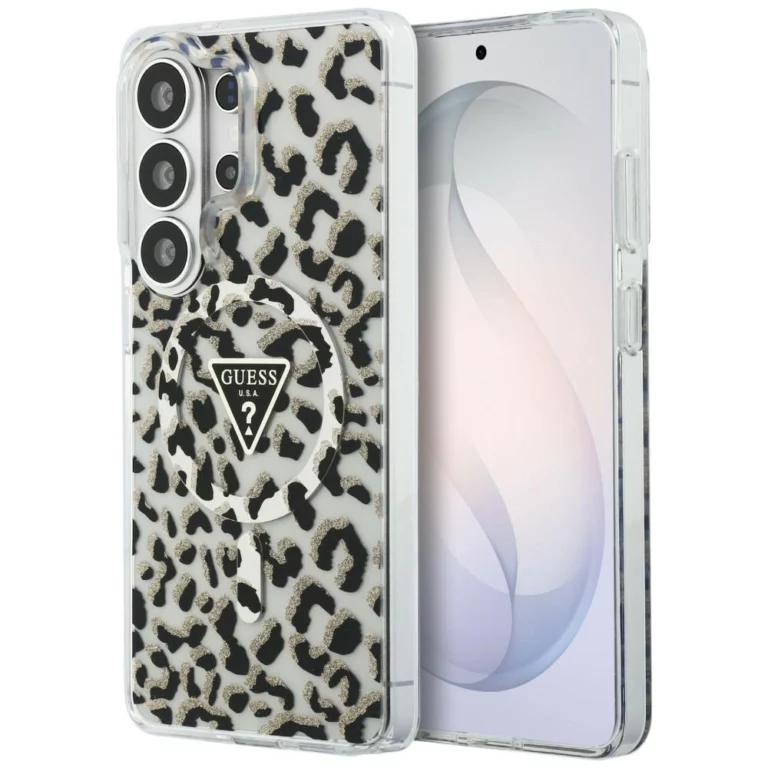 Etui Guess IML Leopard Print Triangle MagSafe na Samsung Galaxy S26 Ultra - czarne