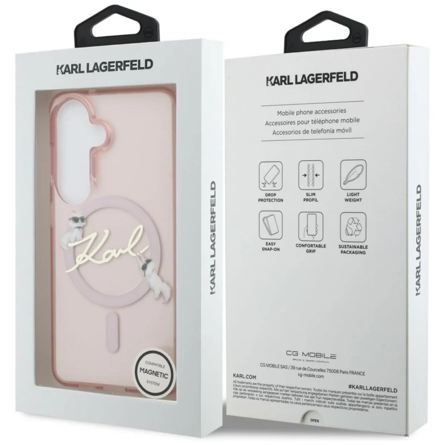 Etui Karl Lagerfeld IML KC Script MagSafe na Samsung Galaxy S26 - różowe