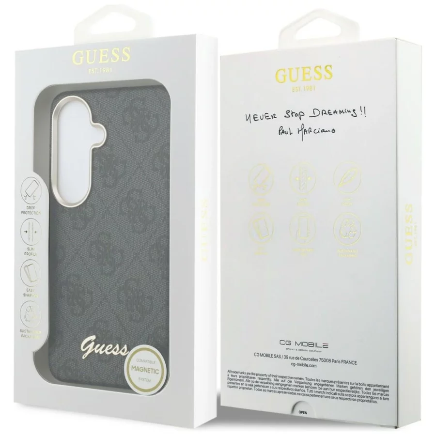 Etui Guess 4G Script MagSafe na Samsung Galaxy S26 - czarny