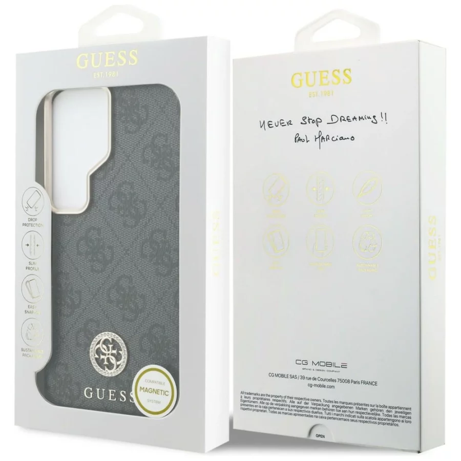 Etui Guess 4G Rhinestone Round Logo MagSafe na Samsung Galaxy S26 Ultra - czarne