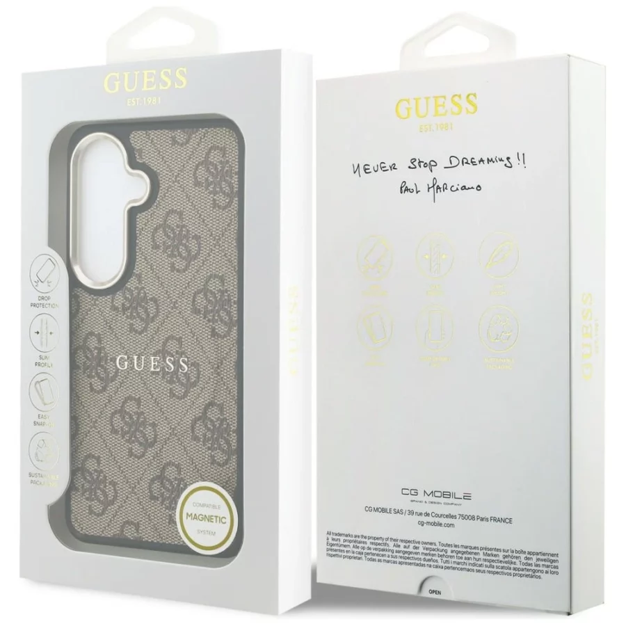 Etui Guess 4G Embossed Ring MagSafe na Samsung Galaxy S26 Plus - brązowe