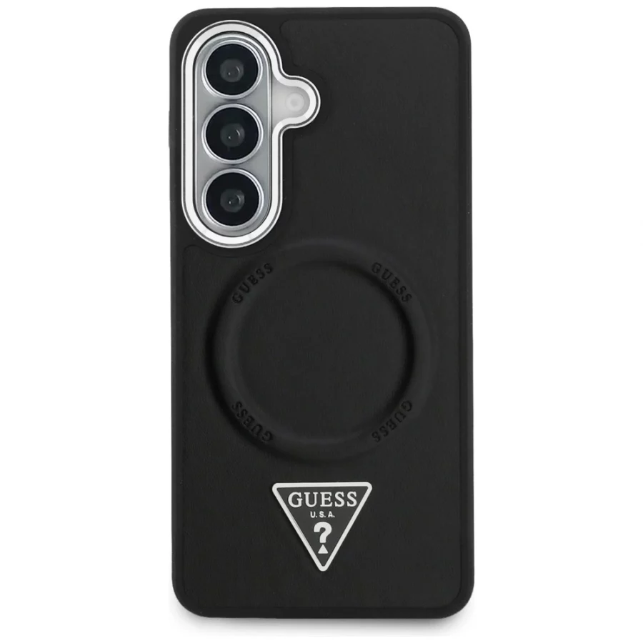 Etui Guess Embossed Ring Triangle Logo MagSafe na Samsung Galaxy S26 - czarne