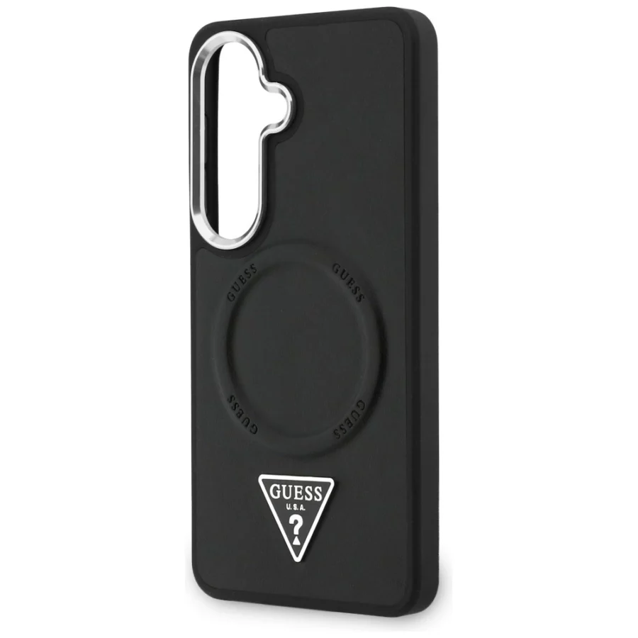 Etui Guess Embossed Ring Triangle Logo MagSafe na Samsung Galaxy S26 - czarne