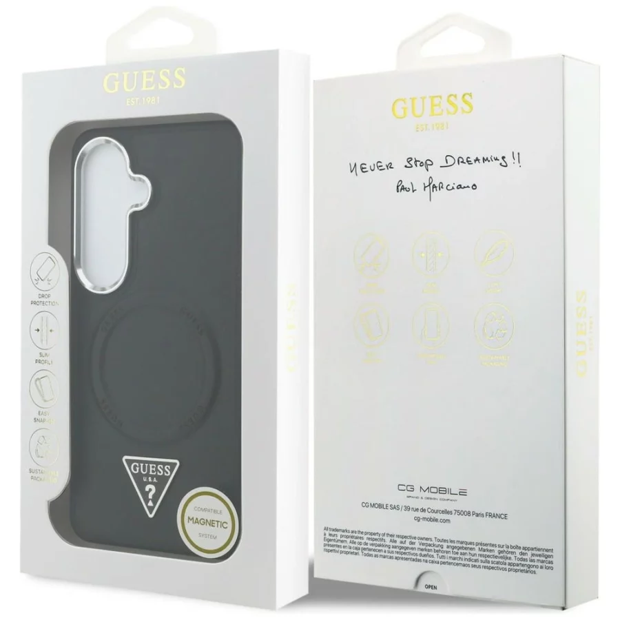 Etui Guess Embossed Ring Triangle Logo MagSafe na Samsung Galaxy S26 - czarne