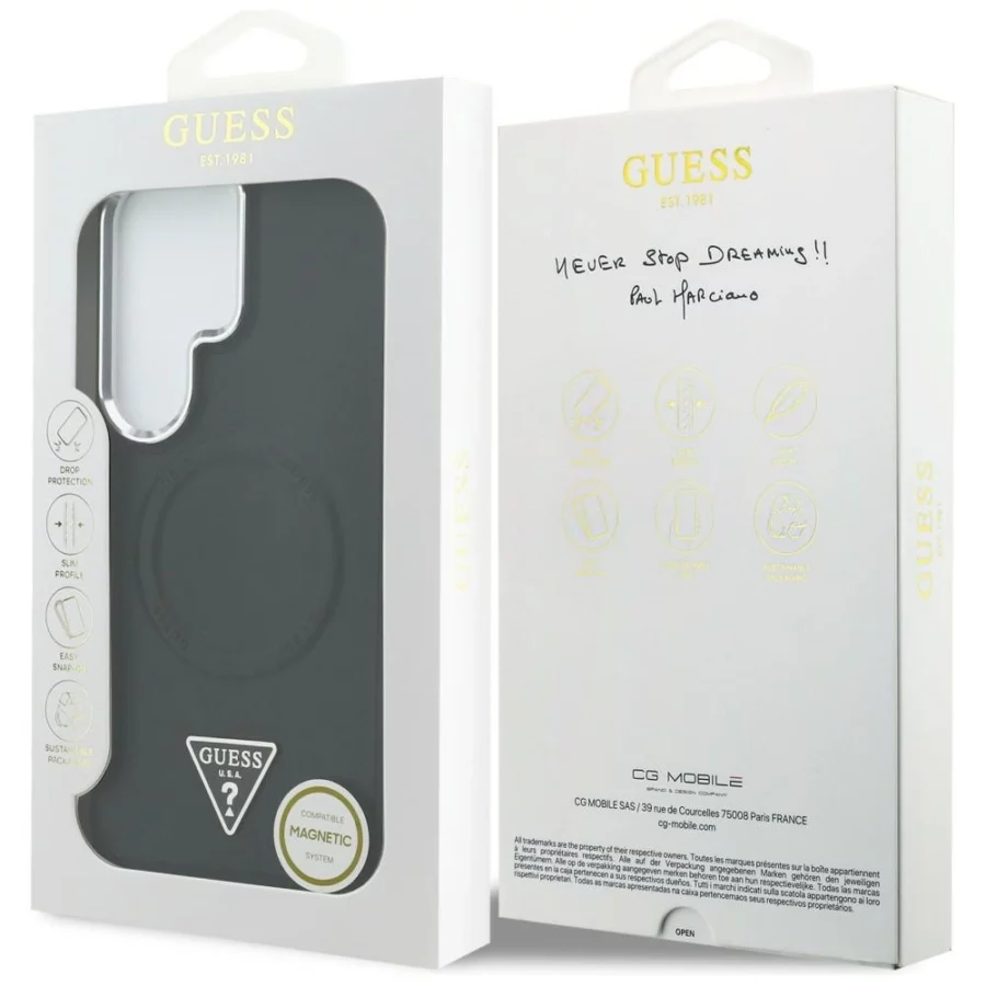 Etui Guess Embossed Ring Triangle Logo MagSafe na Samsung Galaxy S26 Ultra - czarne
