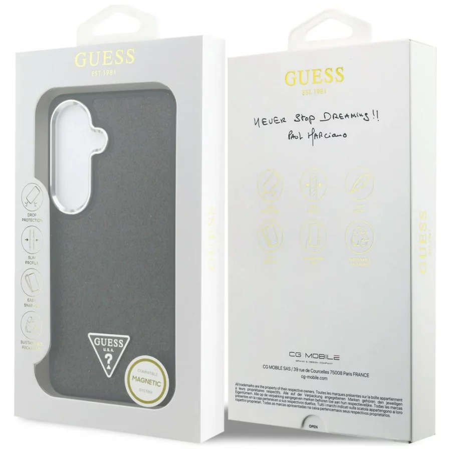 Etui Guess Fixed Glitter Triangle MagSafe na Samsung Galaxy S26+ - czarne
