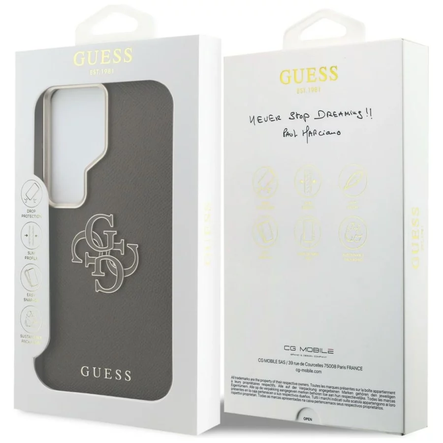 Etui Guess Grained Big 4G Metal Logo na Samsung Galaxy S26 Ultra - brązowe