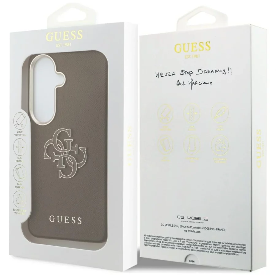 Etui Guess Grained Big 4G Metal Logo na Samsung Galaxy S26+ - brązowe