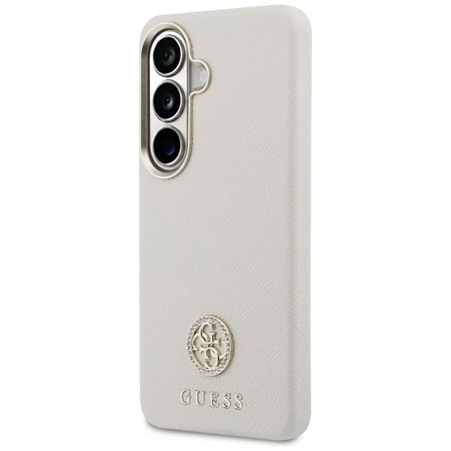 Etui Guess Rhinestone Round Logo MagSafe na Samsung Galaxy S26 - beżowe