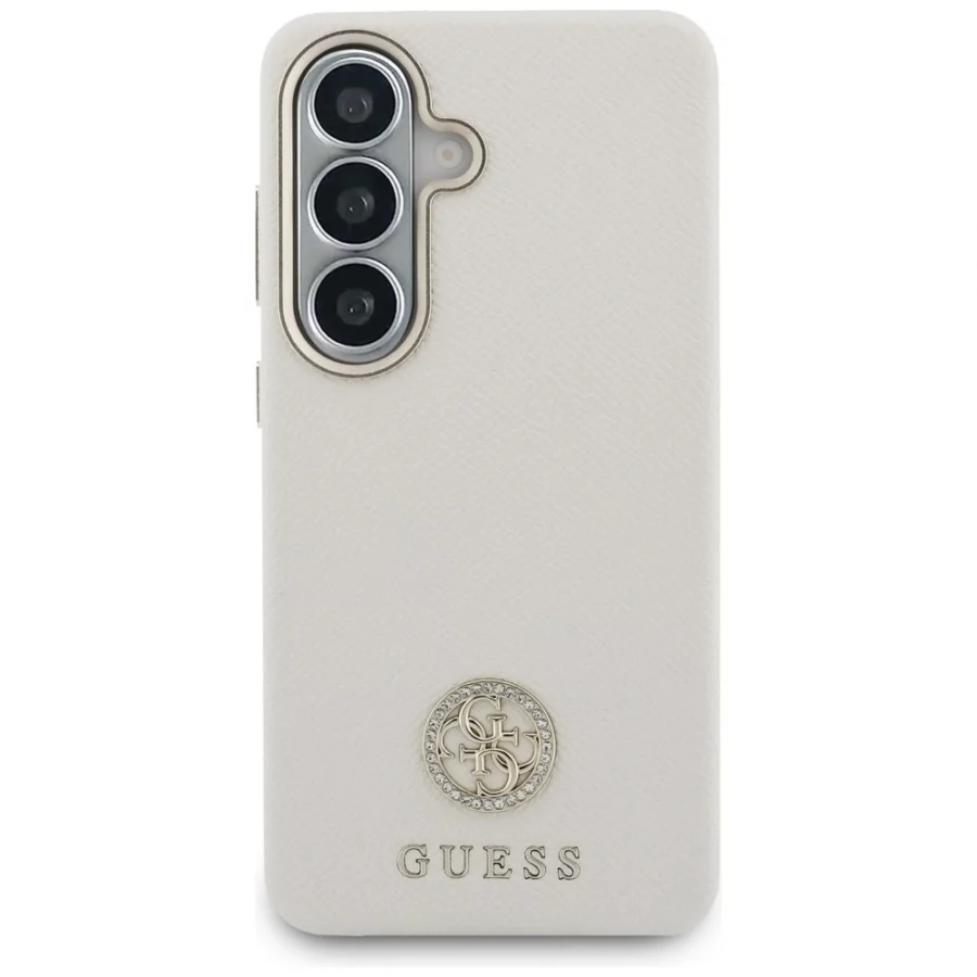 Etui Guess Rhinestone Round Logo MagSafe na Samsung Galaxy S26 - beżowe