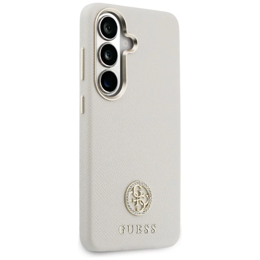 Etui Guess Rhinestone Round Logo MagSafe na Samsung Galaxy S26 - beżowe