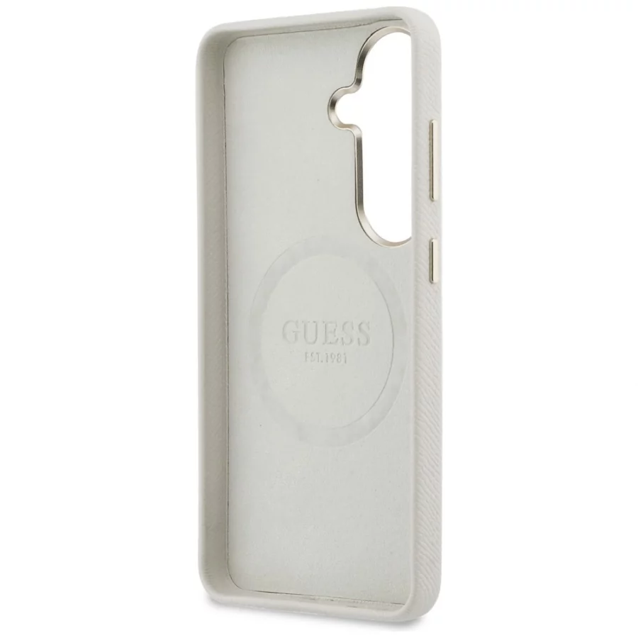 Etui Guess Rhinestone Round Logo MagSafe na Samsung Galaxy S26 - beżowe