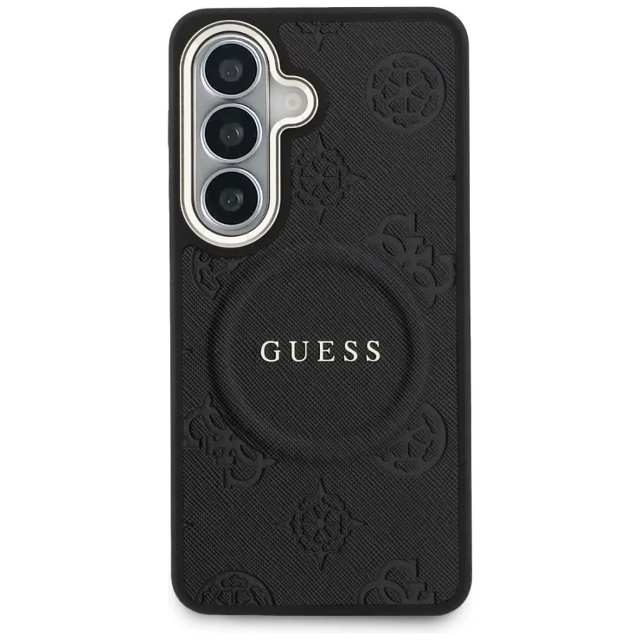 Etui Guess Saffiano Peony Embossed Ring MagSafe na Samsung Galaxy S26 - czarne