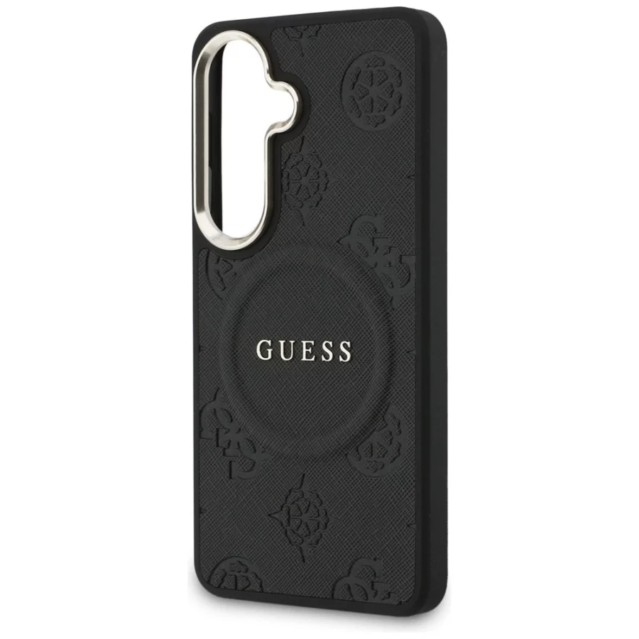 Etui Guess Saffiano Peony Embossed Ring MagSafe na Samsung Galaxy S26 - czarne