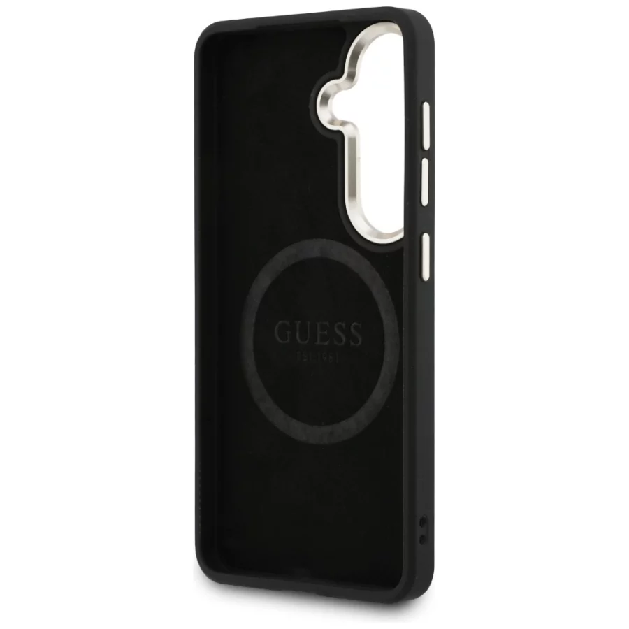 Etui Guess Saffiano Peony Embossed Ring MagSafe na Samsung Galaxy S26 - czarne