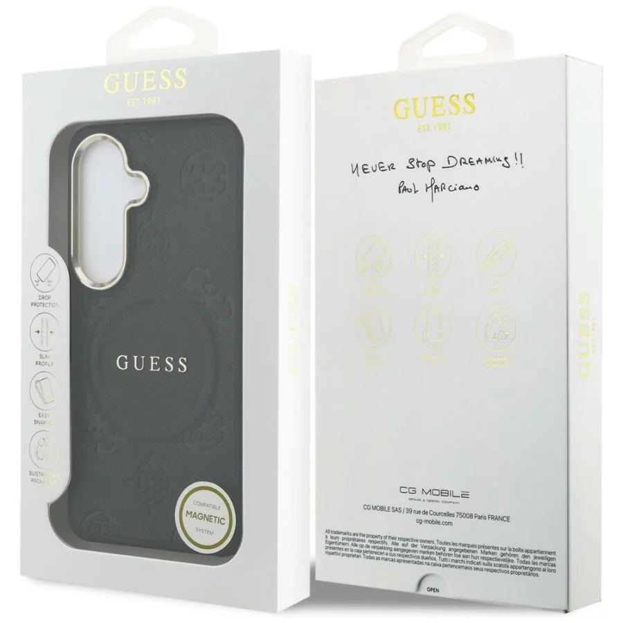 Etui Guess Saffiano Peony Embossed Ring MagSafe na Samsung Galaxy S26 - czarne