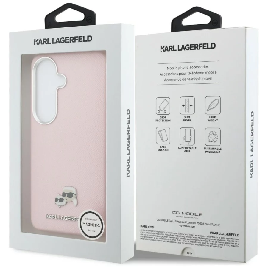 Etui Karl Lagerfeld Saffiano KC Metal Logo MagSafe na Samsung Galaxy S26 - różowe