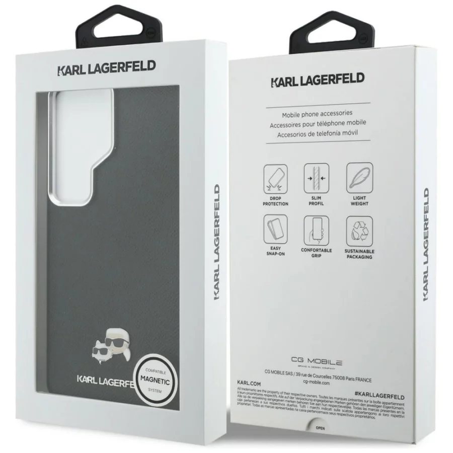 Etui Karl Lagerfeld Saffiano KC Metal Logo MagSafe na Samsung Galaxy S26 Ultra - czarne
